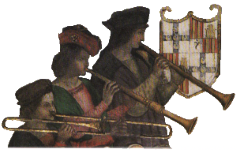 Minstrels playing trumpet and shawm (illumination)
